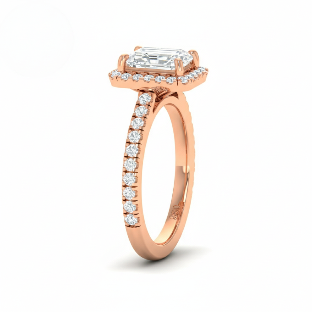 Bella Radiant Cut Diamond Engagement Ring with Diamond Halo & Diamond Band