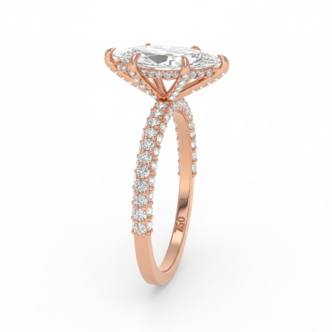 Mia Marquise Cut Diamond Engagement Ring with Diamond Hidden Halo and 3D Diamond Band