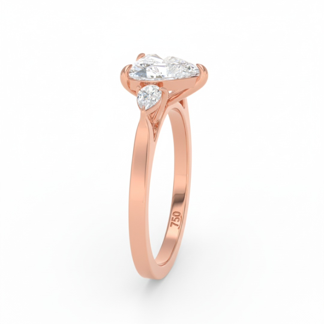 Sofia Heart Cut Diamond Engagement Ring With A Pear Cut Side Diamonds