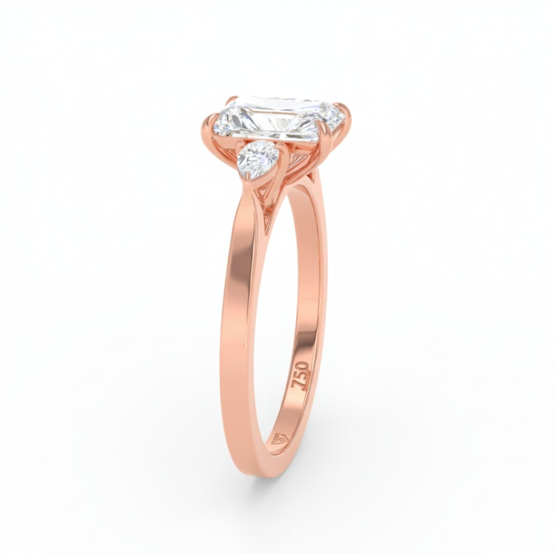 Sofia Radiant Cut Diamond Engagement Ring With A Pear Cut Side Diamonds