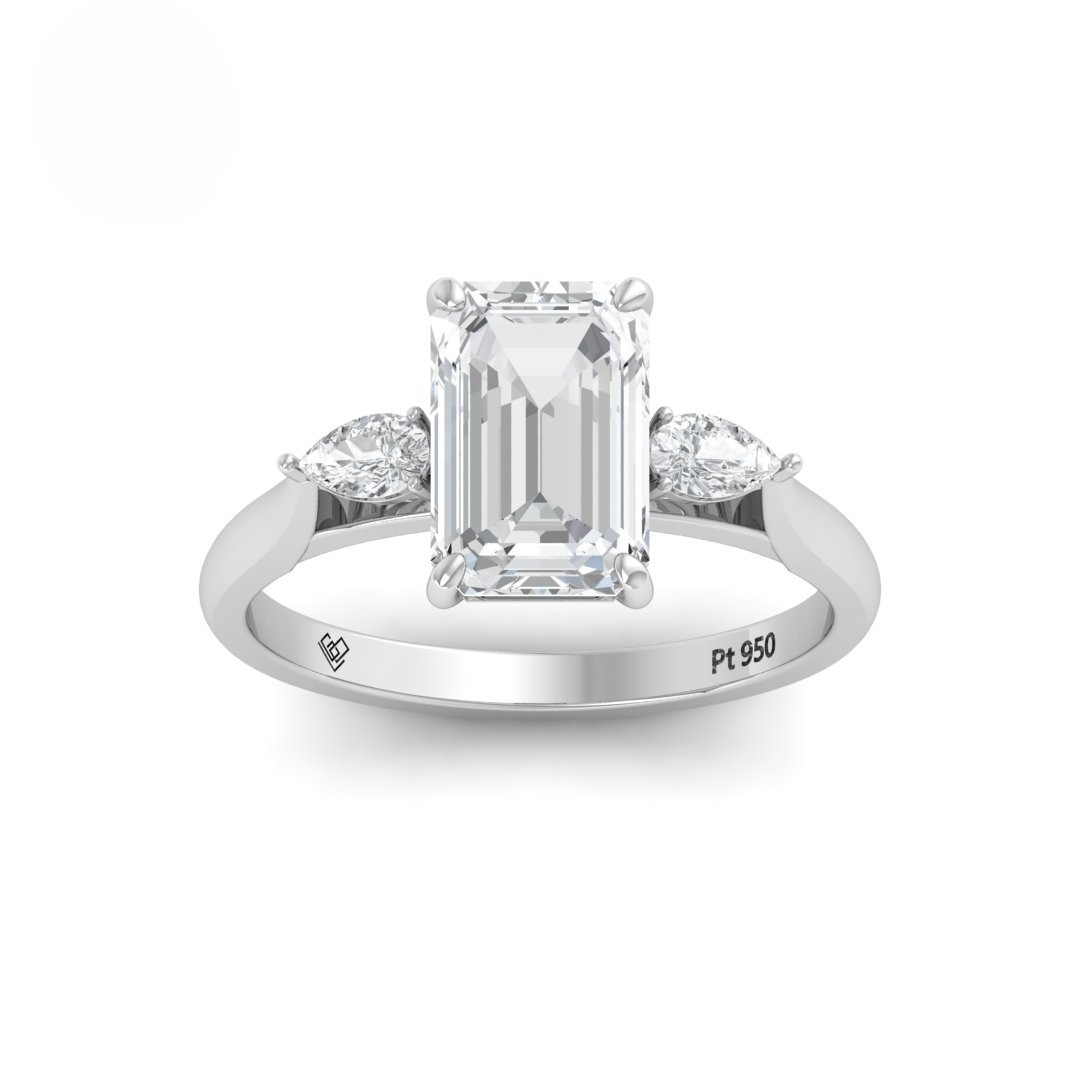 Sofia Emerald Cut Diamond Engagement Ring With A Pear Sides