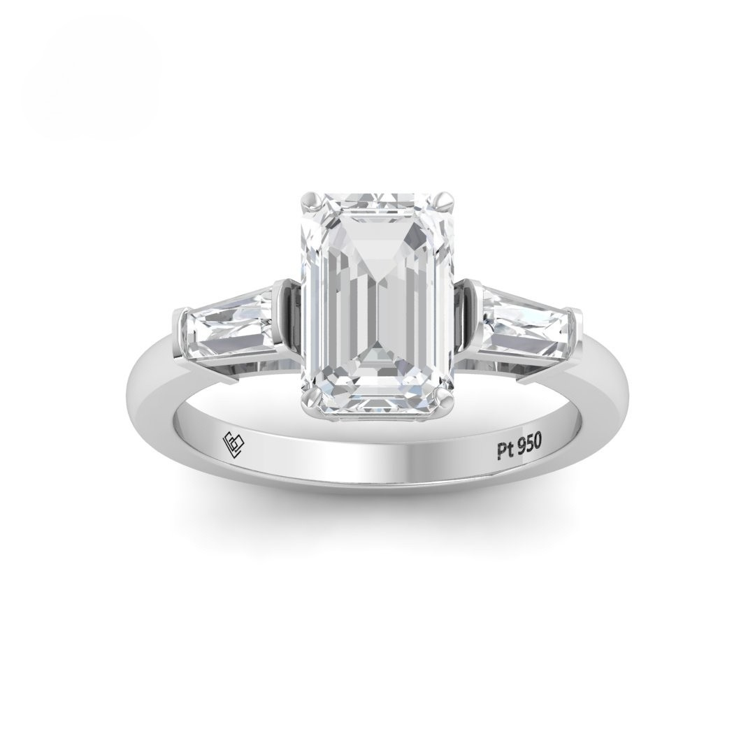 Mary Emerald Cut Diamond Engagement Ring with Tapering Baguette Cut Side Diamonds