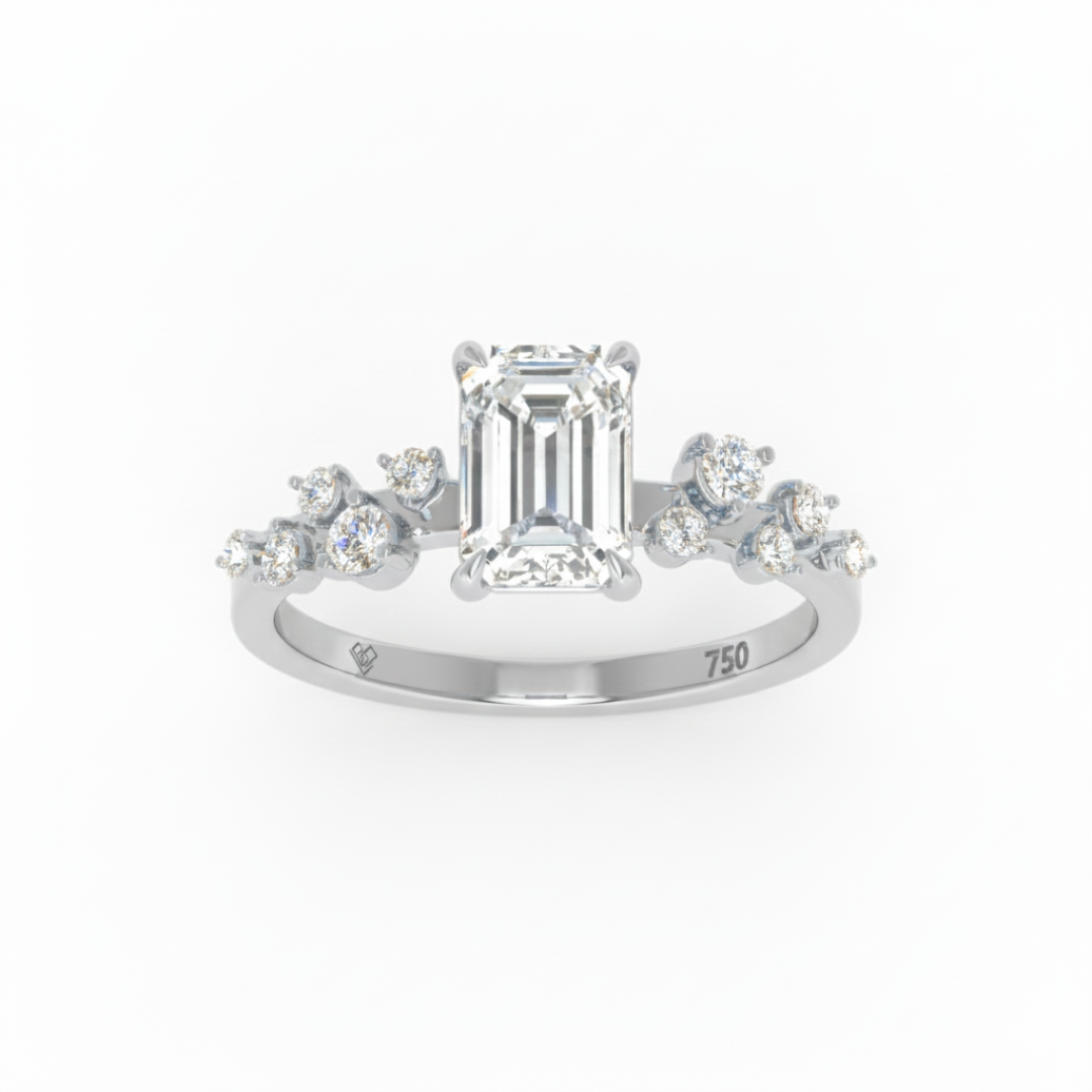 Layla Emerald Cut Diamond Engagement Ring with Accent Band