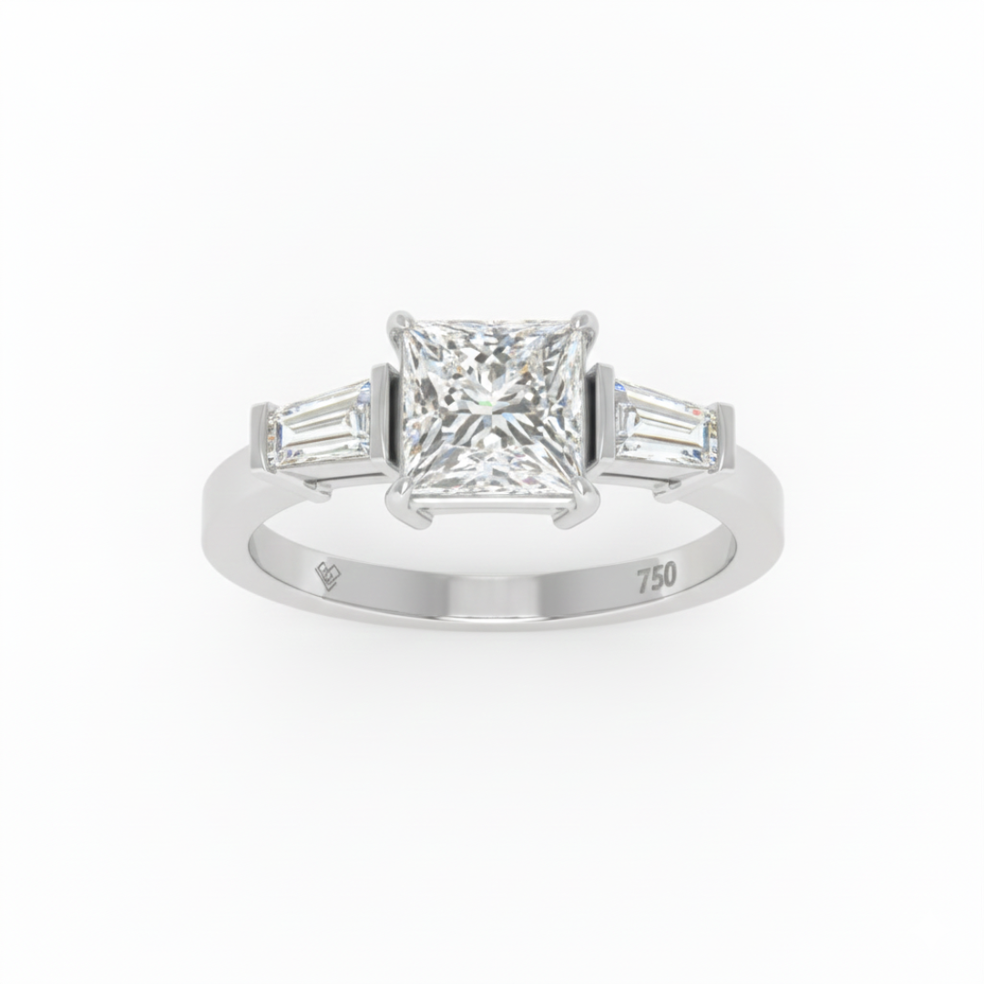 Mary Princess Cut Diamond Engagement Ring With Tapering Baguette Cut Side Diamonds