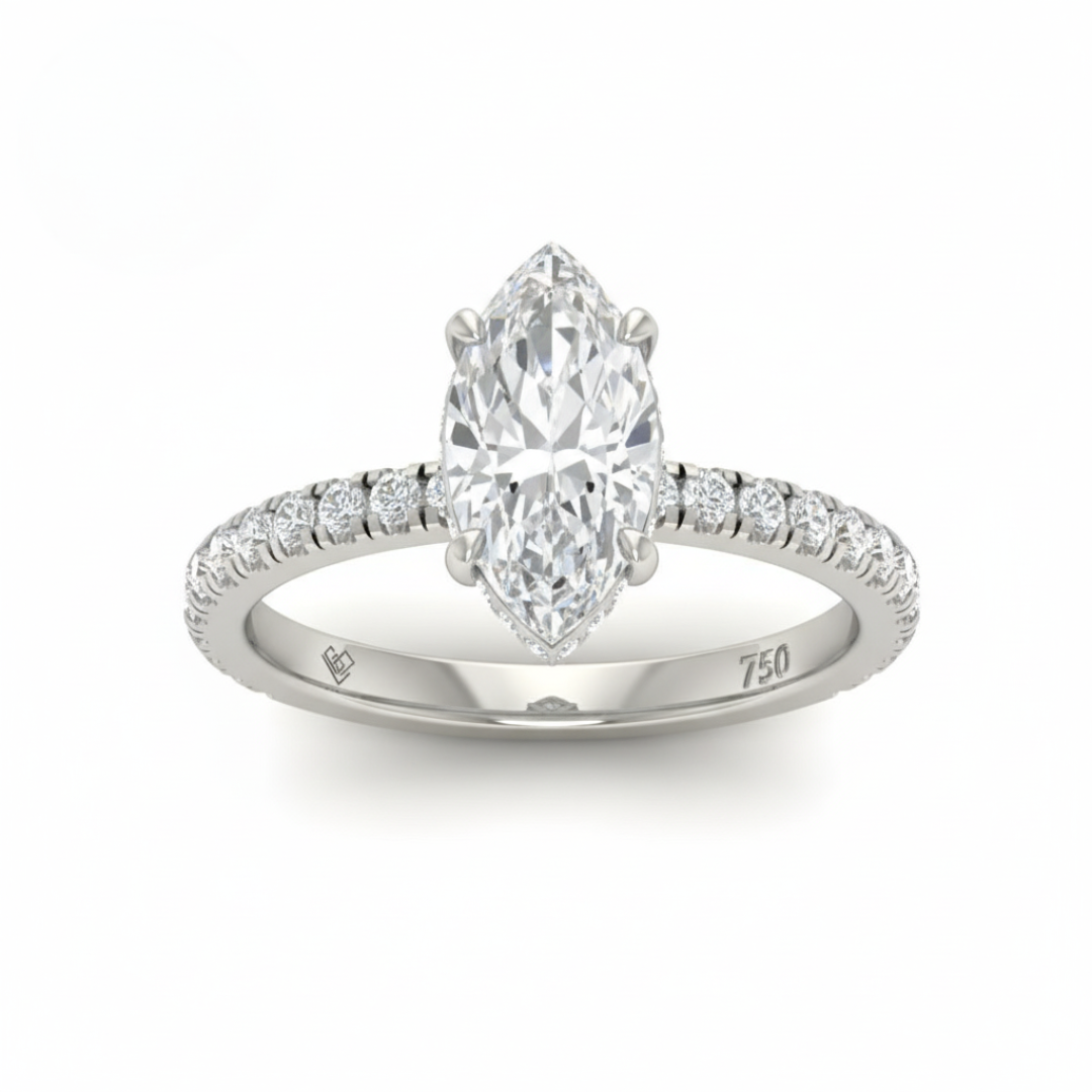 Chloé Marquise Cut Diamond Engagement Ring with Diamond Hidden Halo and Diamond Band