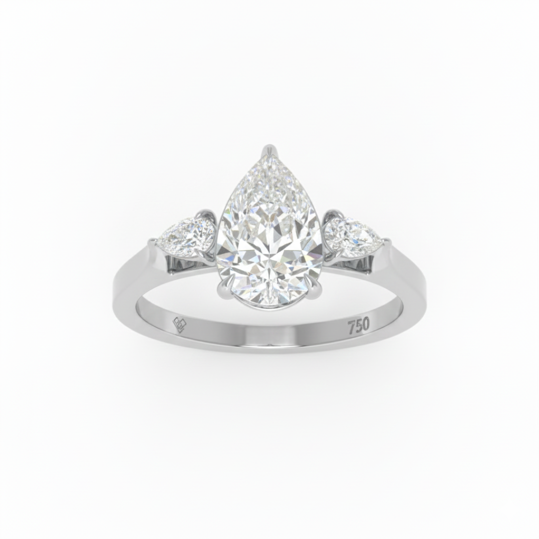 Bague de fiançailles Sofia en diamant taille poire avec diamants latéraux taille poire