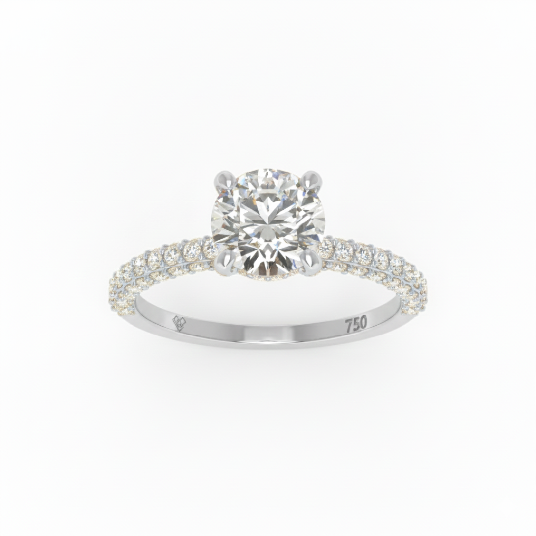Mia Round Brilliant Cut Diamond Engagement Ring With Diamond Hidden Halo And 3D Diamond Band