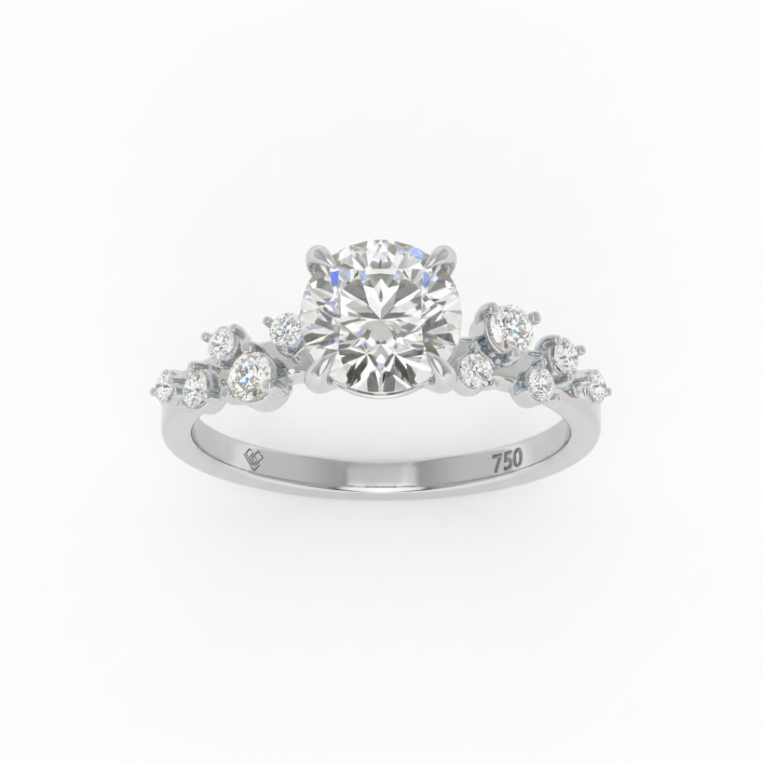 Layla Round Brilliant Cut Diamond Engagement Ring With Diamond Accent Band