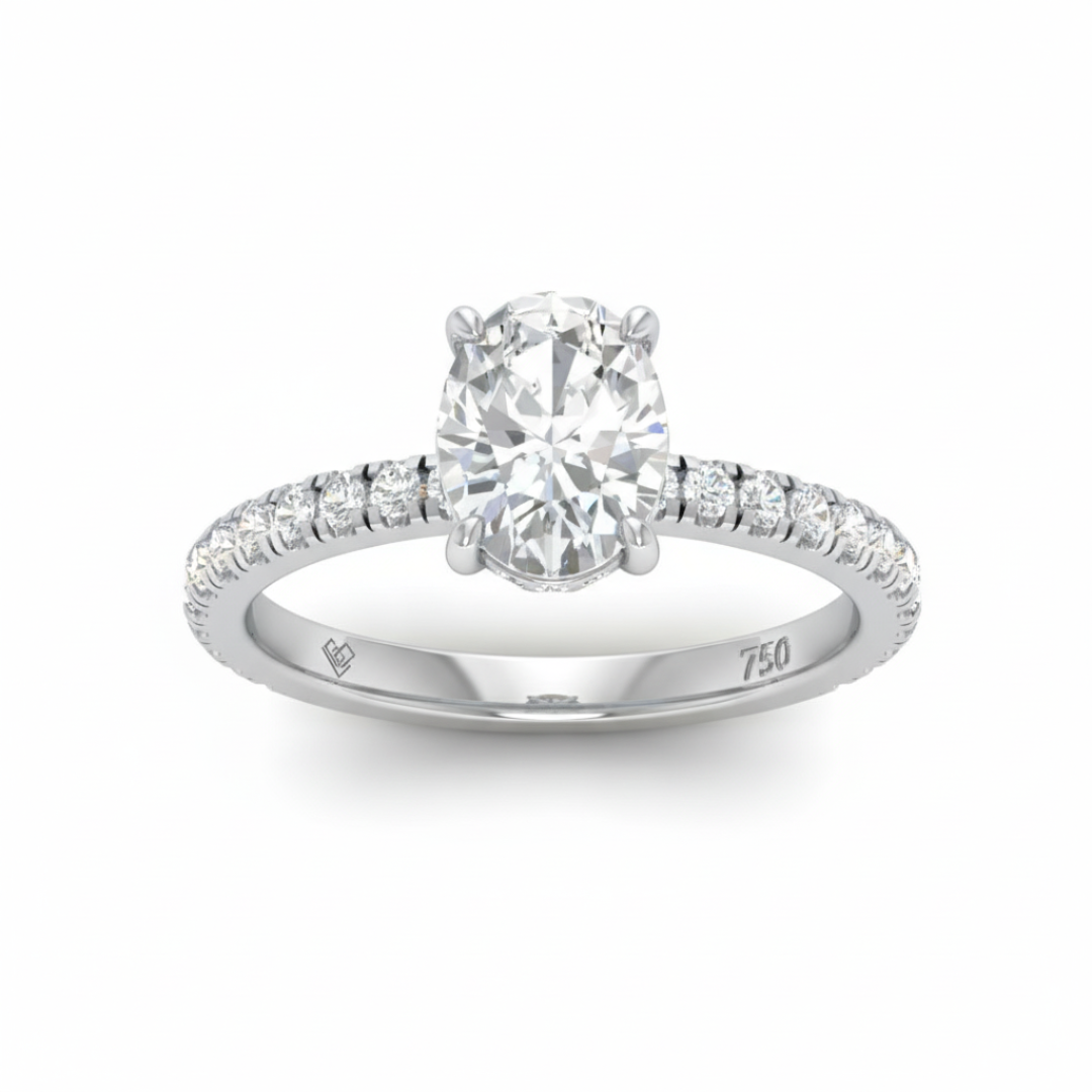 Chloé Oval Cut Diamond Engagement Ring with Diamond Hidden Halo and Diamond Band