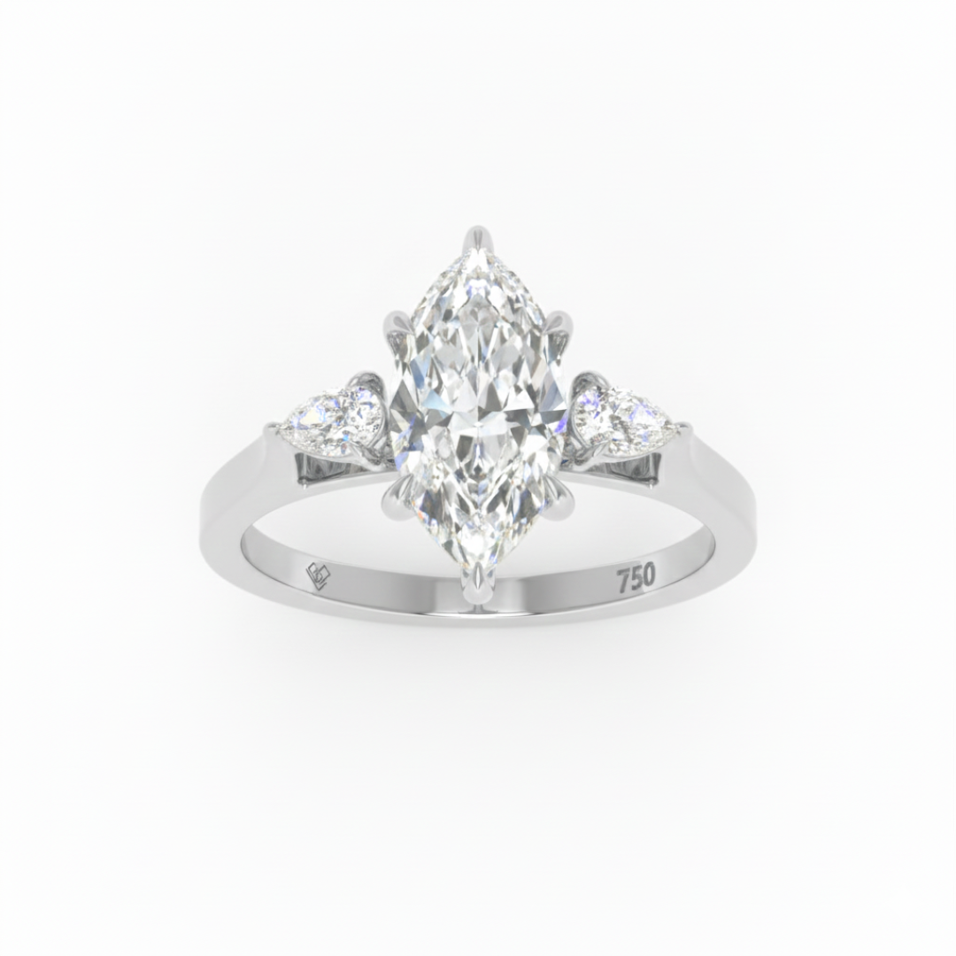 Sofia Marquise Cut Diamond Engagement Ring with Pear Cut Side Diamonds