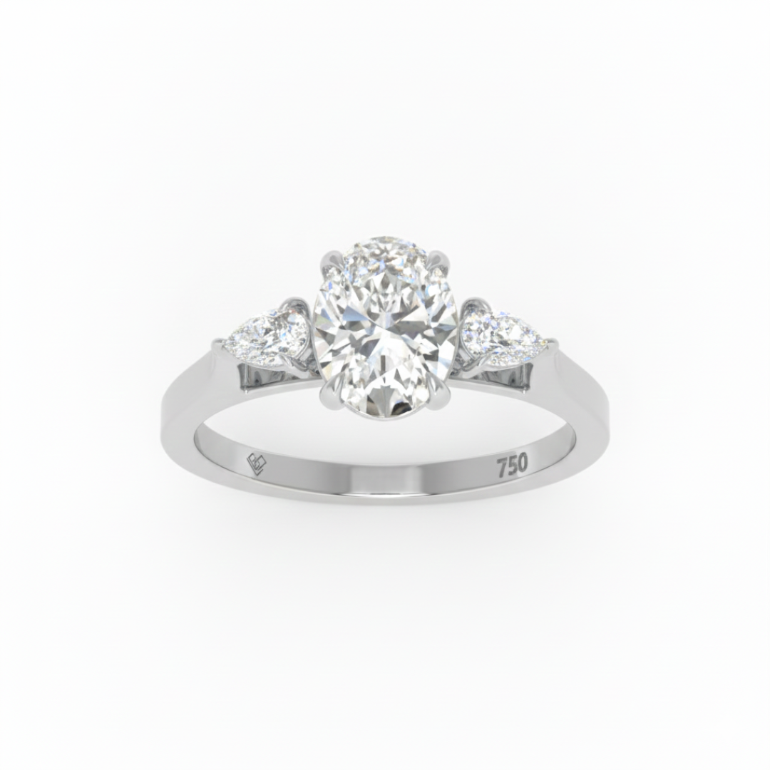 Sofia Oval Cut Diamond Engagement Ring With A Pear Cut Side Diamonds