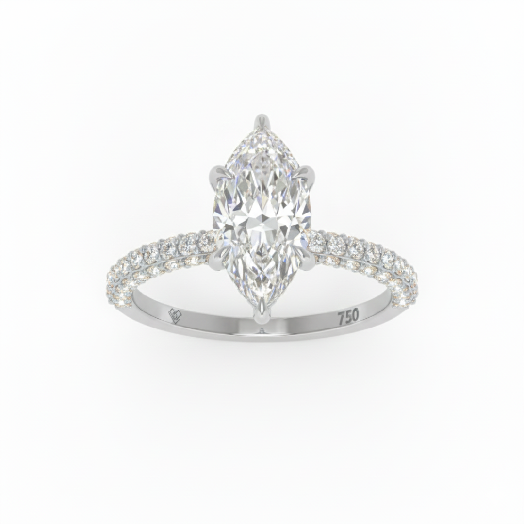Mia Marquise Cut Diamond Engagement Ring with Diamond Hidden Halo and 3D Diamond Band