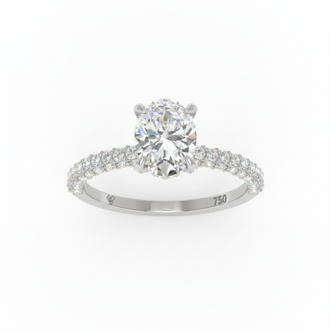 Mia Oval Cut Diamond Engagement Ring With Diamond Hidden Halo And 3D Diamond Band