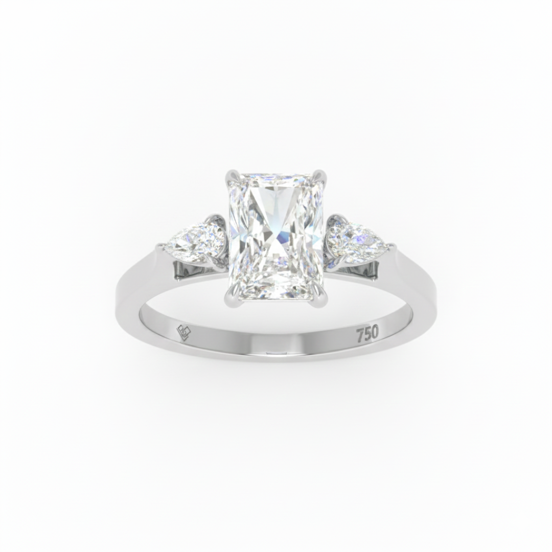 Sofia Radiant Cut Diamond Engagement Ring With A Pear Cut Side Diamonds