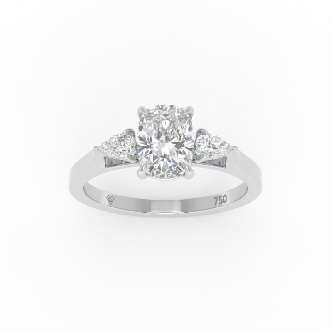 Sofia Cushion Cut Diamond Engagement Ring With A Pear Cut Side Diamonds