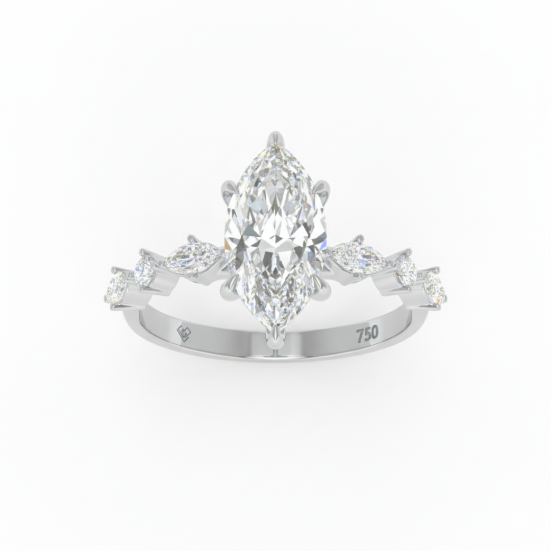 Elizabeth Marquise Cut Diamond Engagement Ring With A Marquise and Round Cut Diamond Band