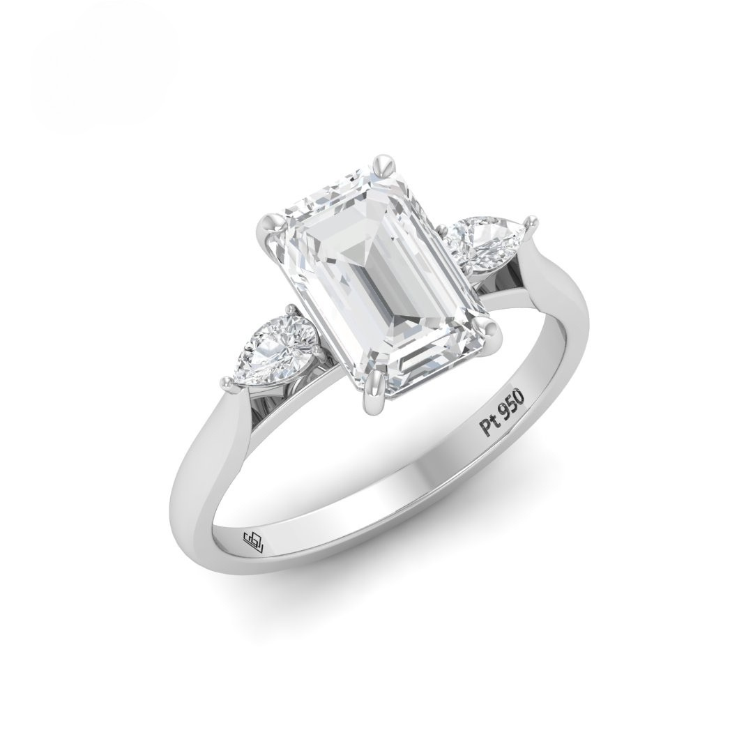 Sofia Emerald Cut Diamond Engagement Ring With A Pear Sides