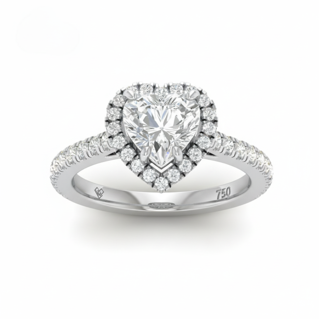 Bella Heart Cut Diamond Engagement Ring with Diamond Halo & Diamond Band