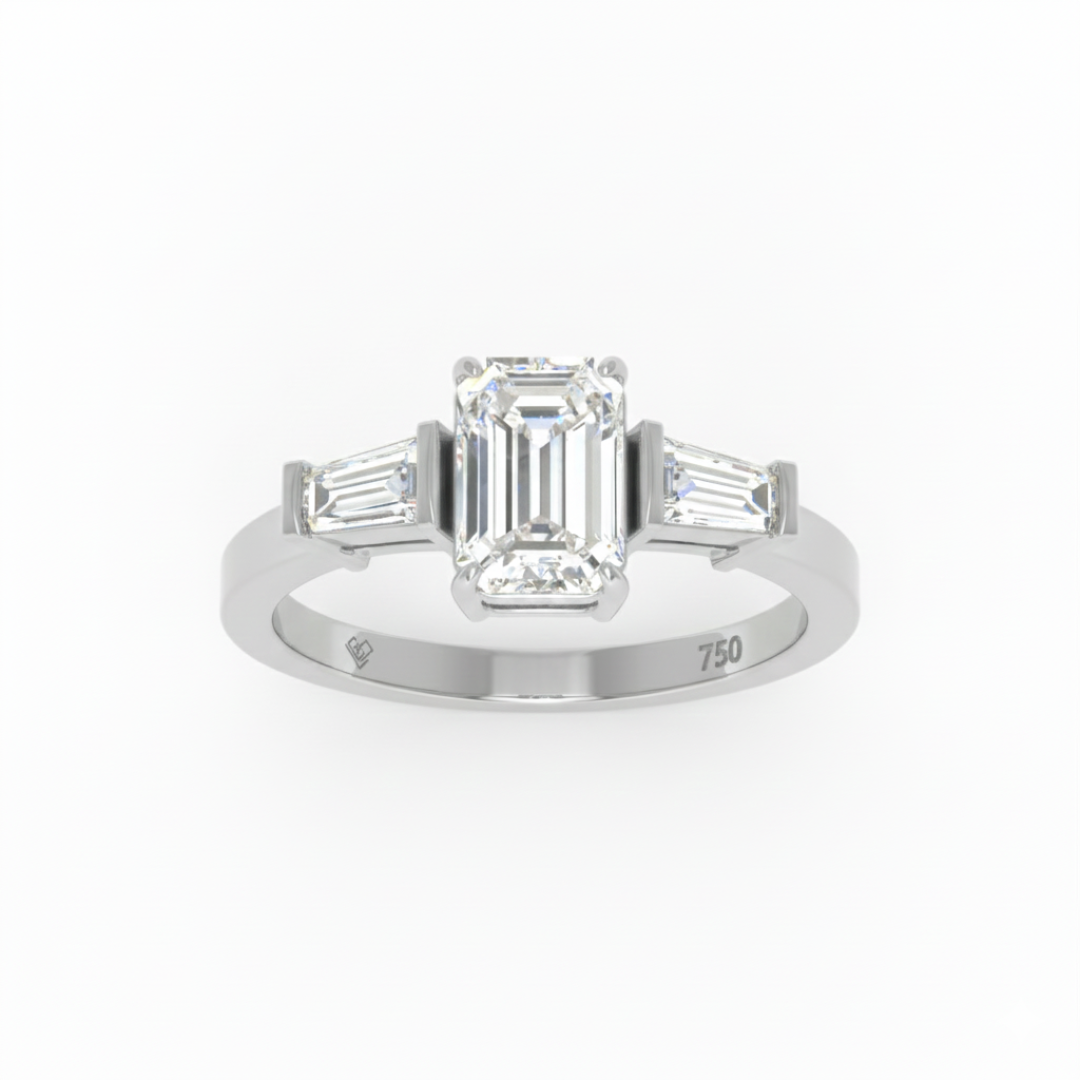 Mary Emerald Cut Diamond Engagement Ring with Tapering Baguette Cut Side Diamonds