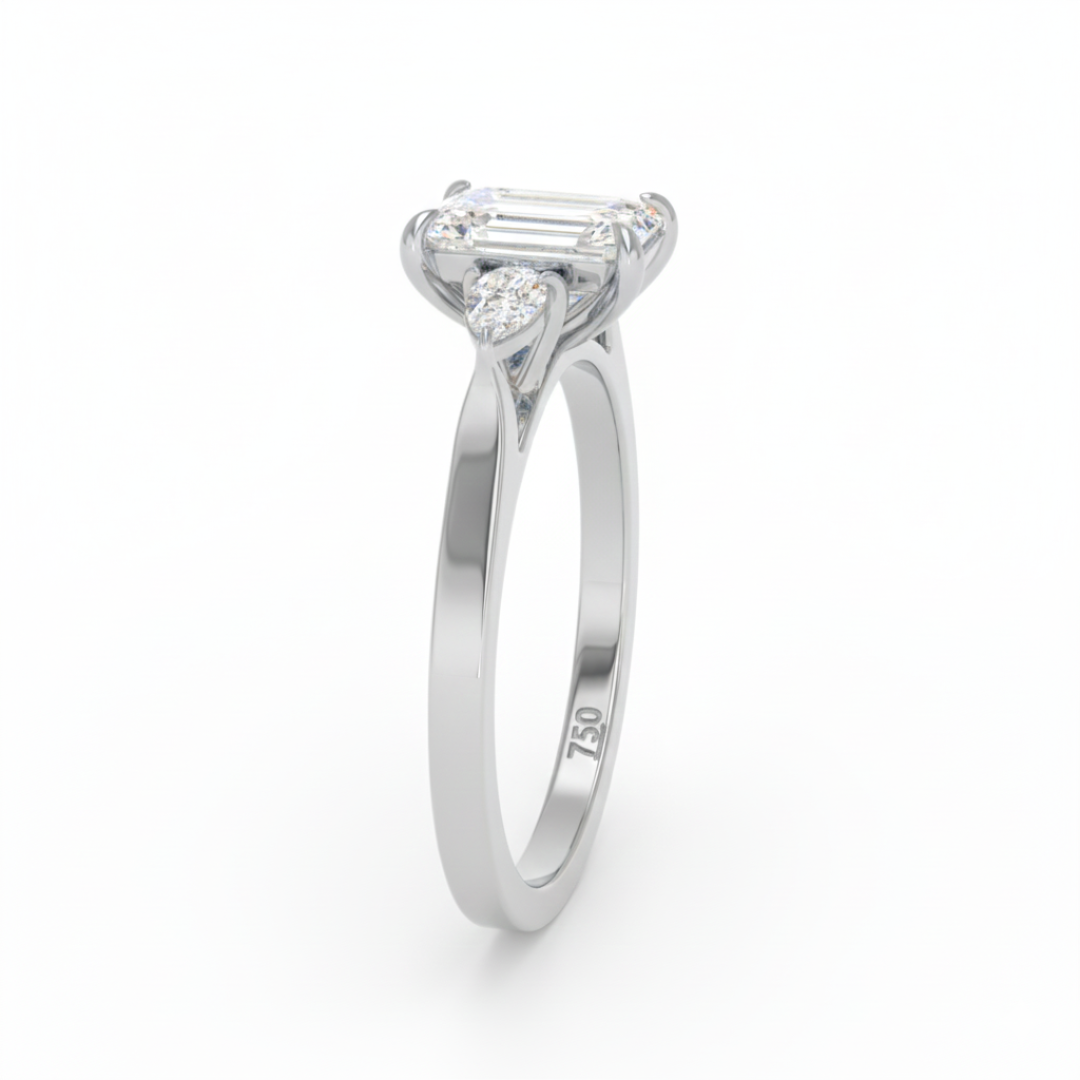 Sofia Emerald Cut Diamond Engagement Ring With A Pear Sides