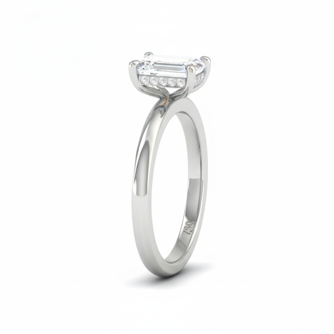 Léa Emerald Cut Diamond With Hidden Halo Engagement Ring