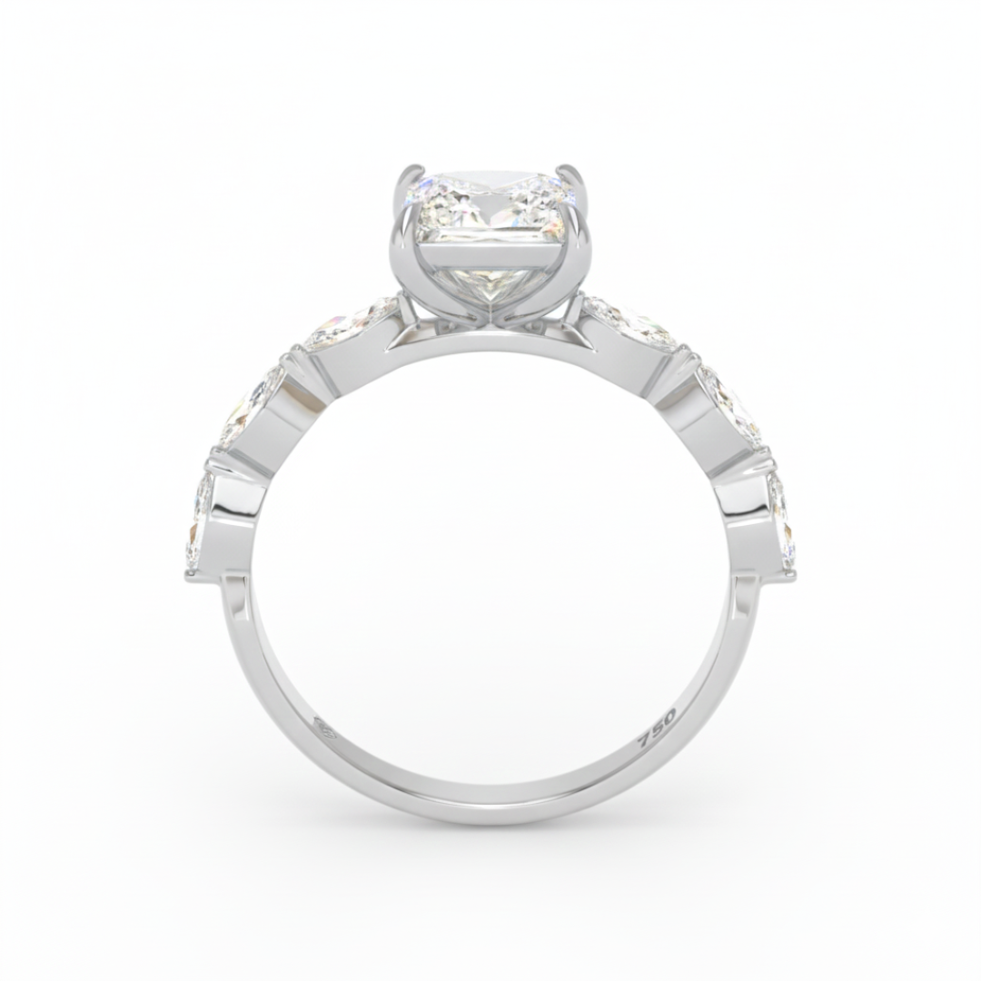 Kasandra Princess Cut Diamond Engagement Ring With A Marquise Cut and Diamond Band