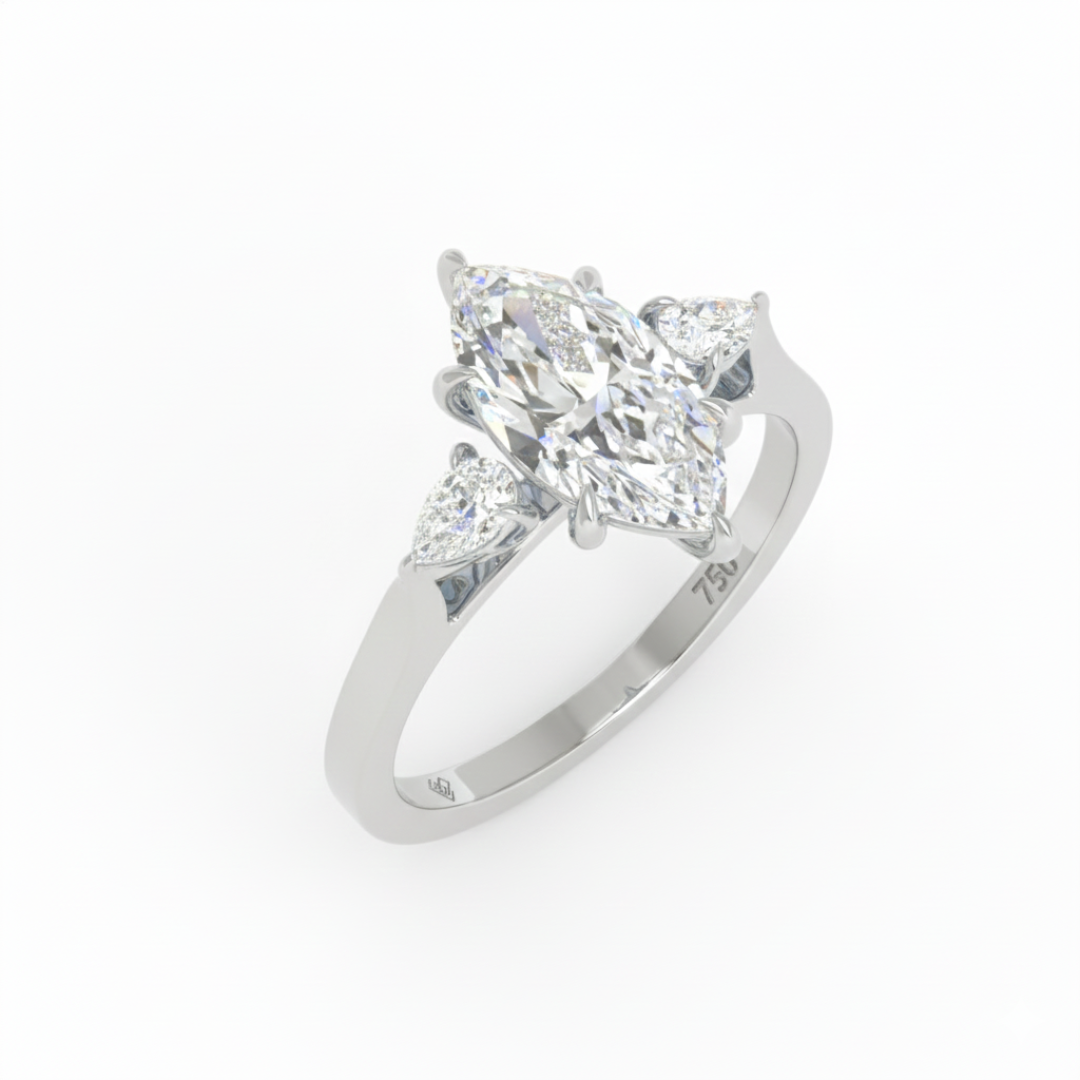Sofia Marquise Cut Diamond Engagement Ring with Pear Cut Side Diamonds