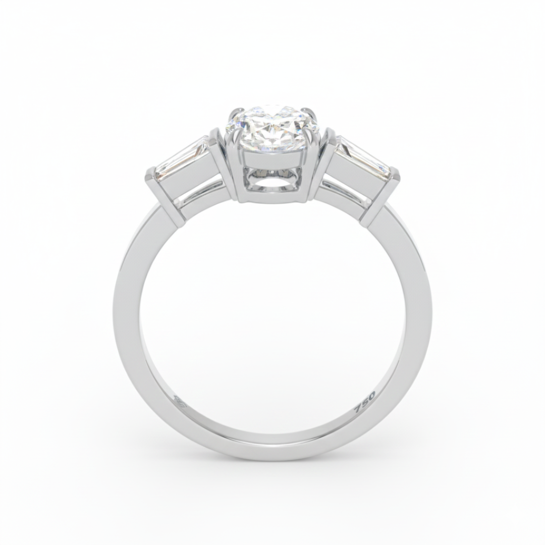 Mary Oval Cut Diamond Engagement Ring With Tapering Baguettes Cut Side Diamond