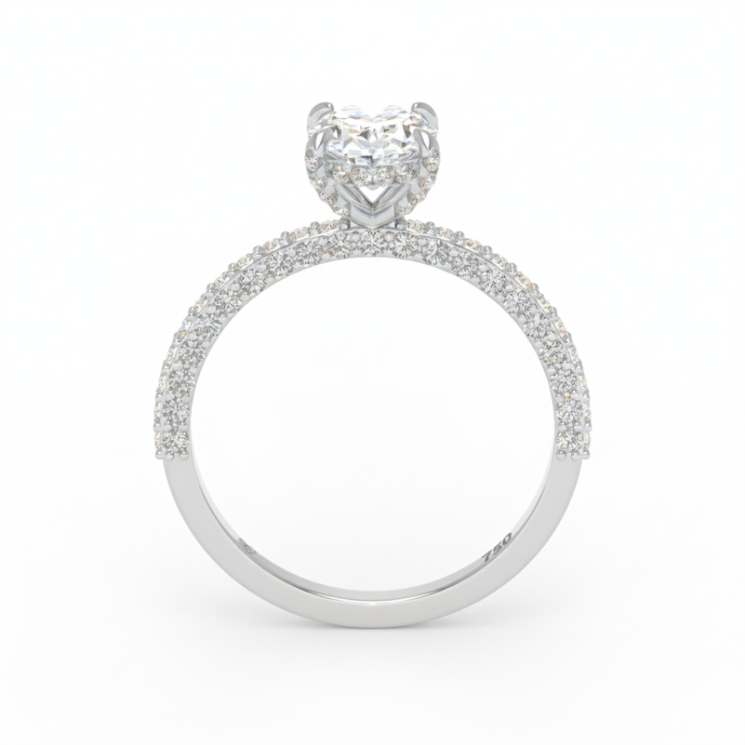 Mia Oval Cut Diamond Engagement Ring With Diamond Hidden Halo And 3D Diamond Band