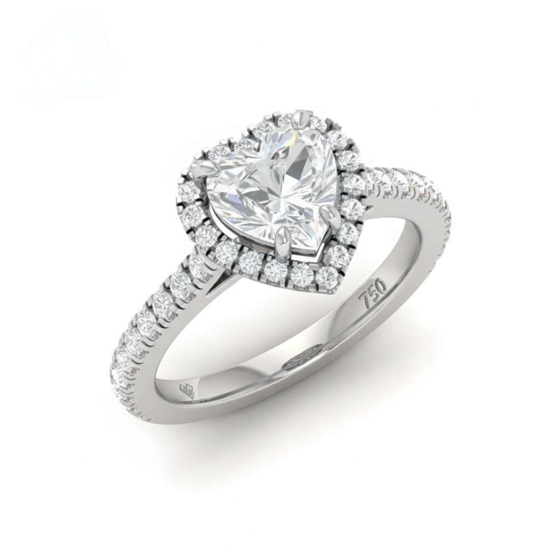 Bella Heart Cut Diamond Engagement Ring with Diamond Halo & Diamond Band