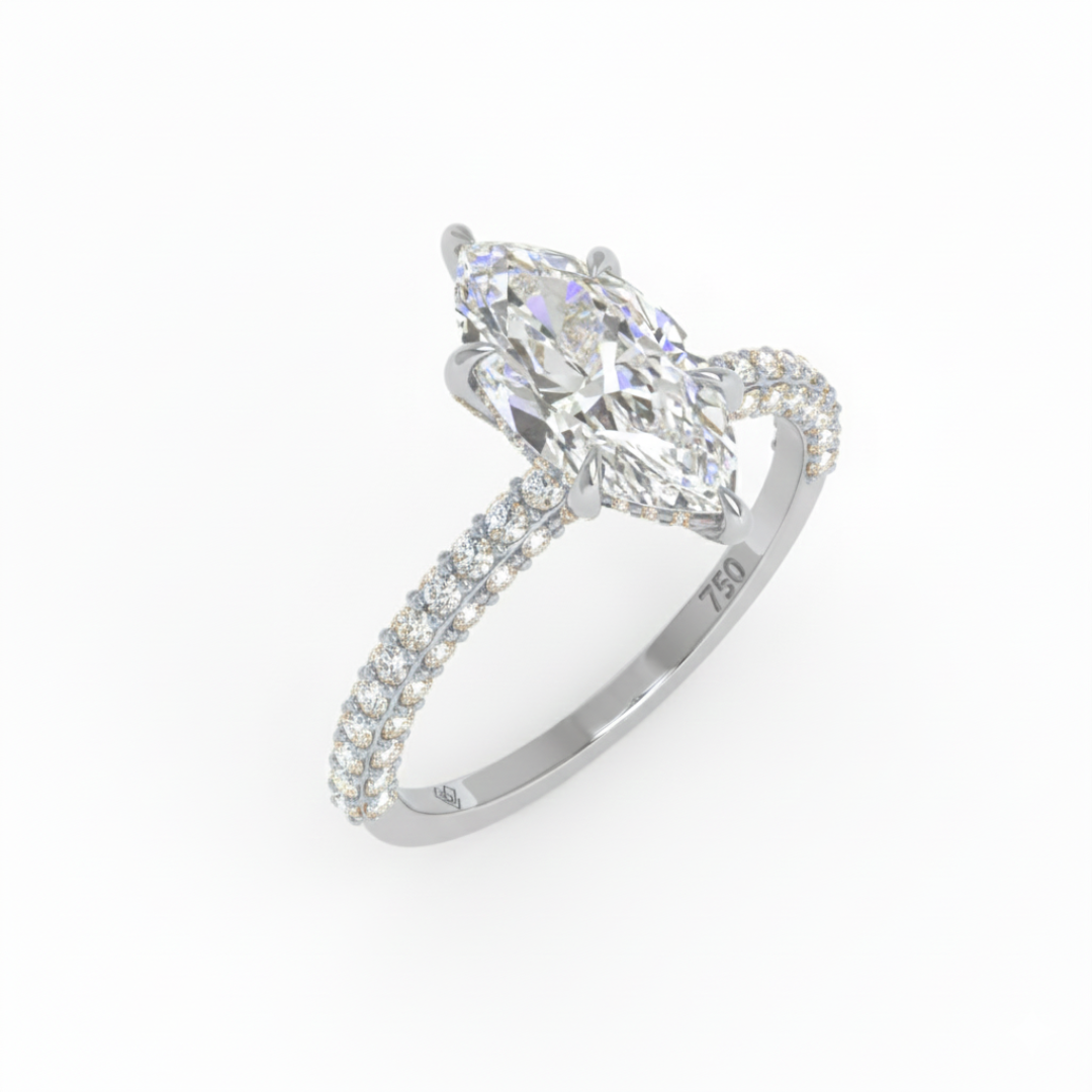 Mia Marquise Cut Diamond Engagement Ring with Diamond Hidden Halo and 3D Diamond Band