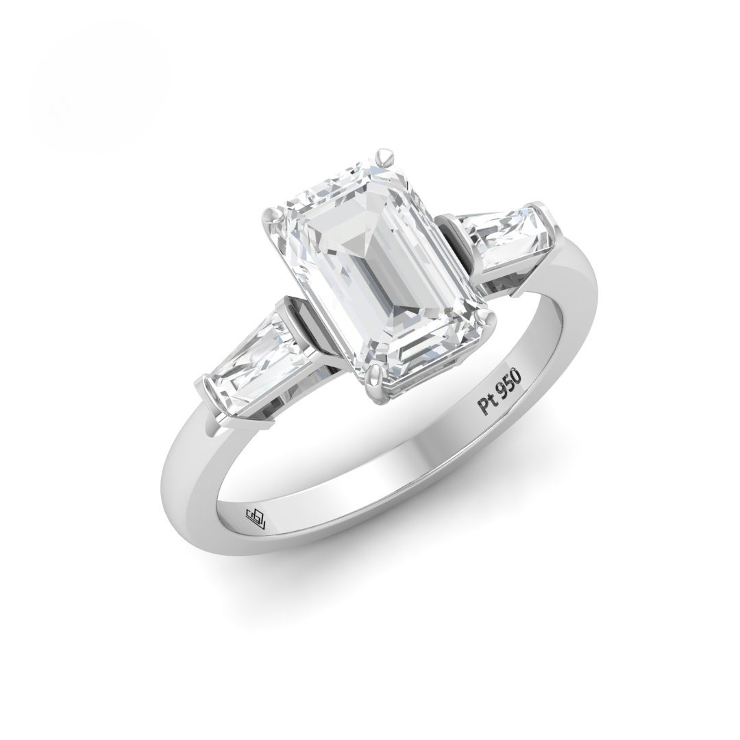 Mary Emerald Cut Diamond Engagement Ring with Tapering Baguette Cut Side Diamonds