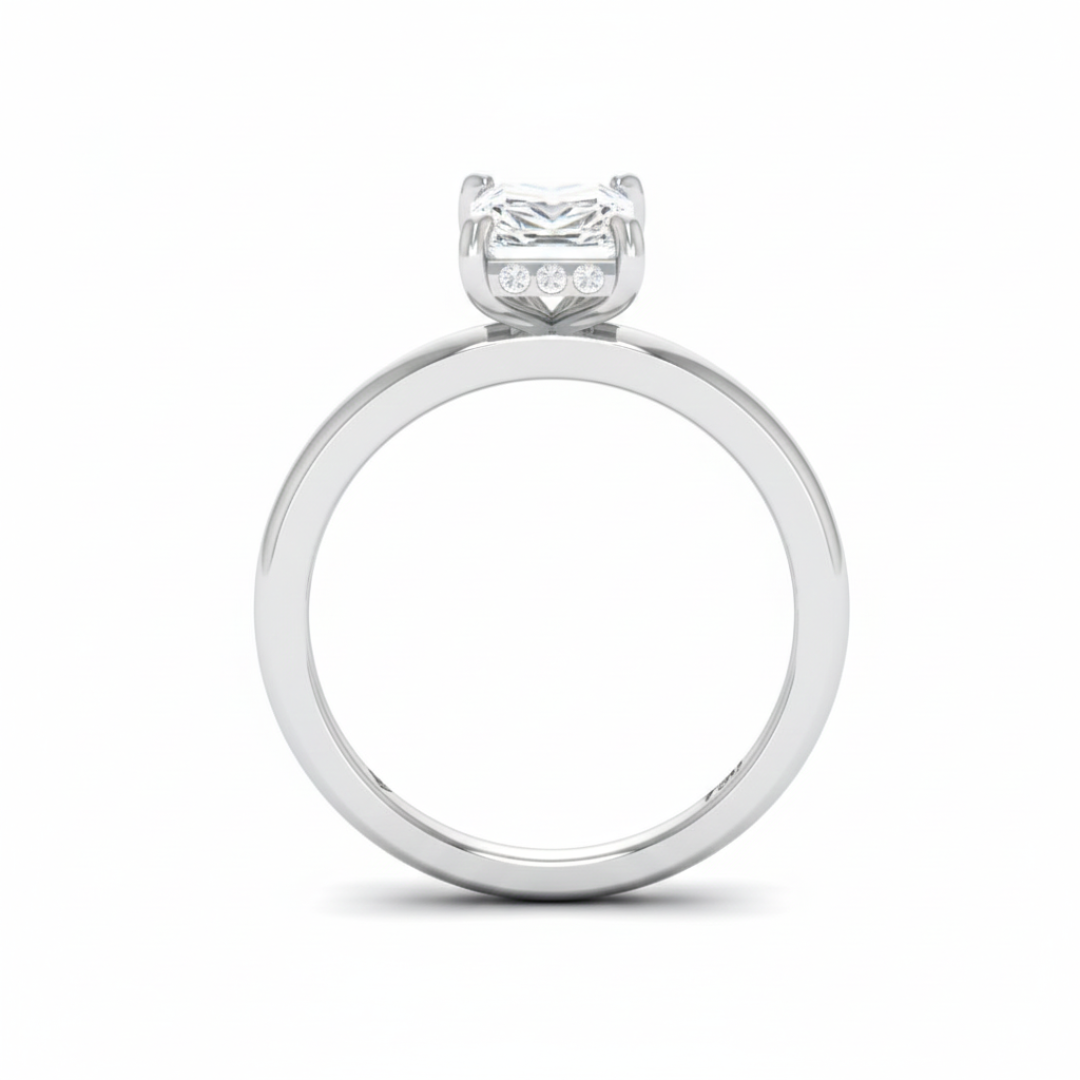 Bague de fiançailles Léa en diamant taille radiant avec halo caché