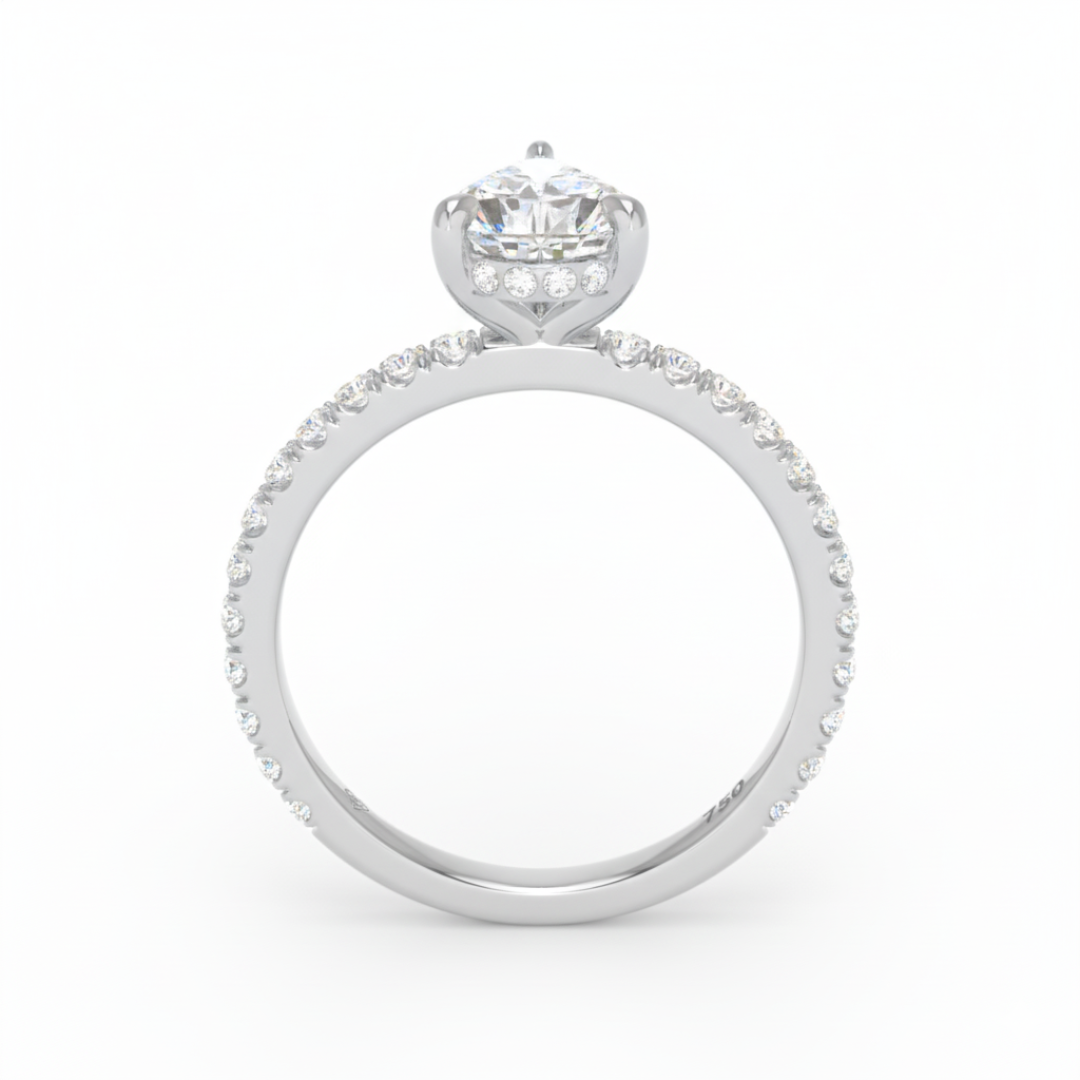 Chloé Pear Cut Diamond Engagement Ring with Diamond Hidden Halo and Diamond Band