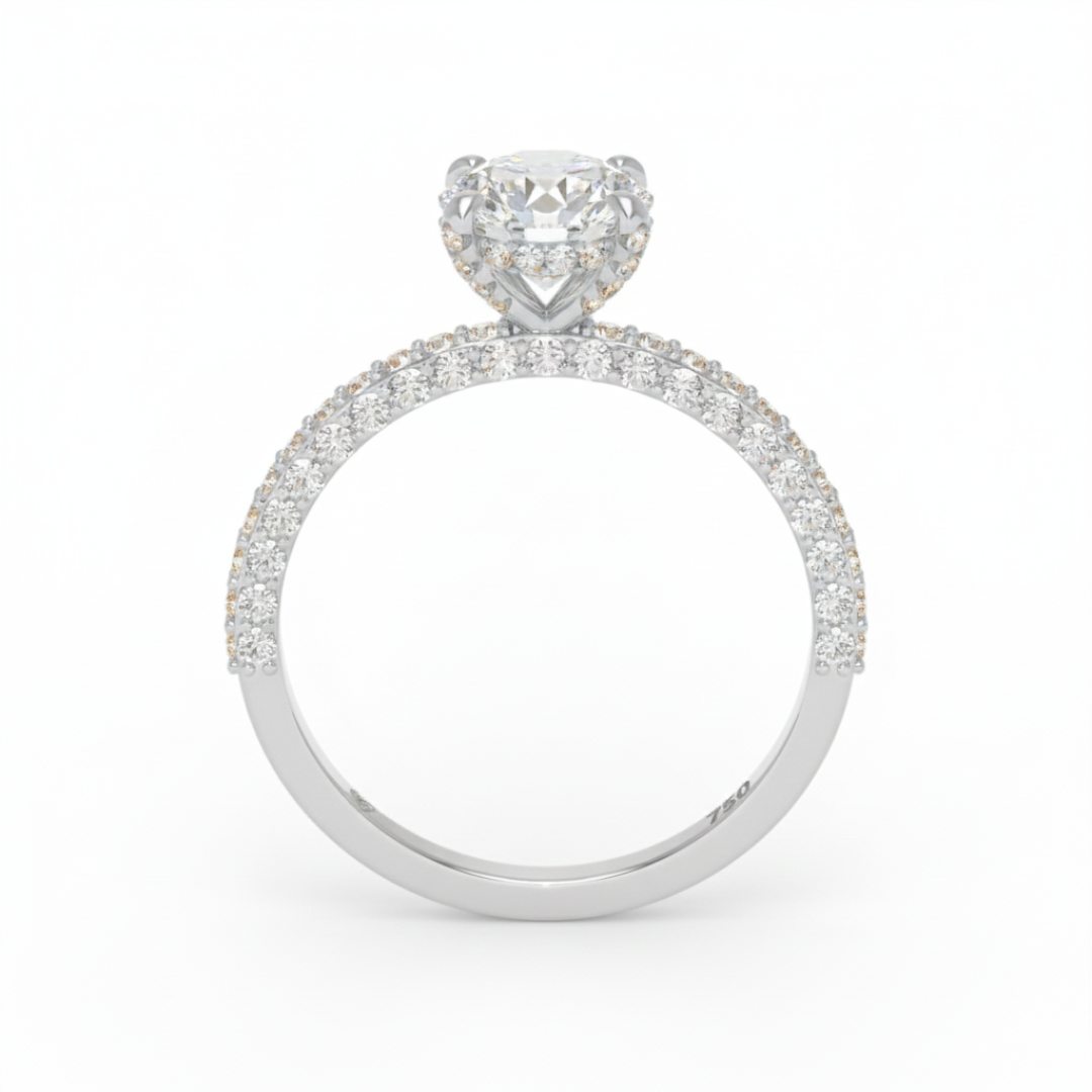 Mia Round Brilliant Cut Diamond Engagement Ring With Diamond Hidden Halo And 3D Diamond Band