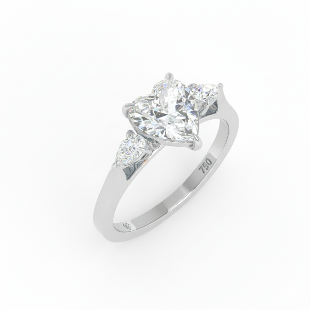 Sofia Heart Cut Diamond Engagement Ring With A Pear Cut Side Diamonds