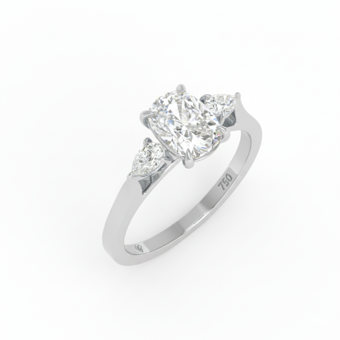 Sofia Cushion Cut Diamond Engagement Ring With A Pear Cut Side Diamonds