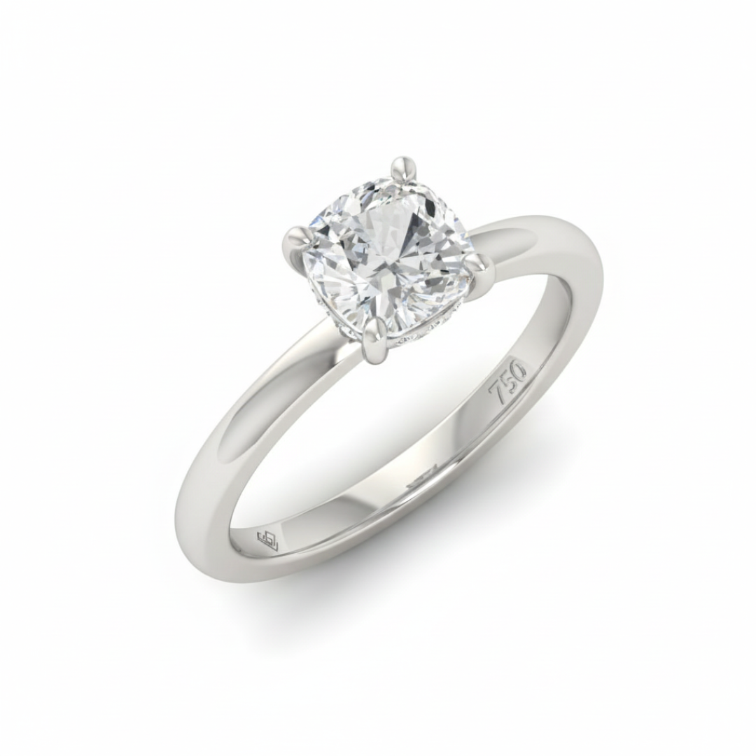 Léa Cushion Cut Diamond With Hidden Halo Engagement Ring