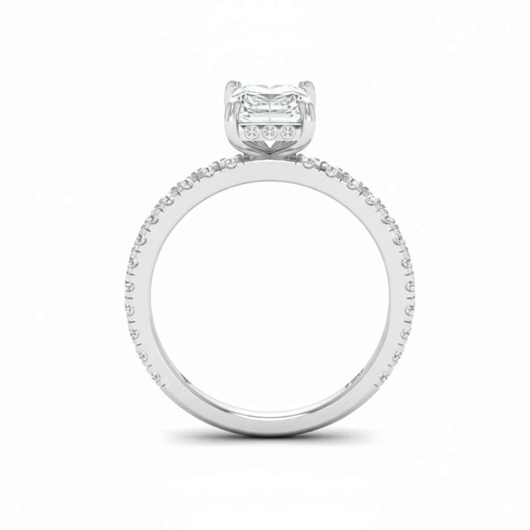 Chloé Radiant Cut Diamond Engagement Ring with Diamond Hidden Halo and Diamond Band