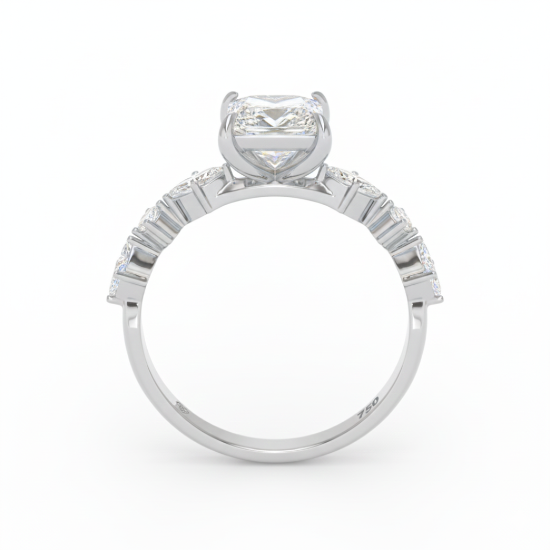 Elizabeth Princess Cut Diamond Engagement Ring With A Marquise and Round Cut Diamond Band