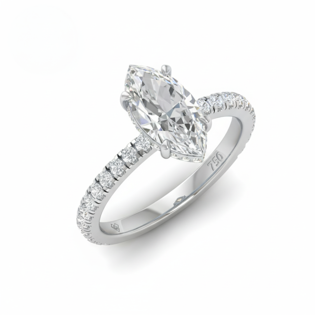 Chloé Marquise Cut Diamond Engagement Ring with Diamond Hidden Halo and Diamond Band
