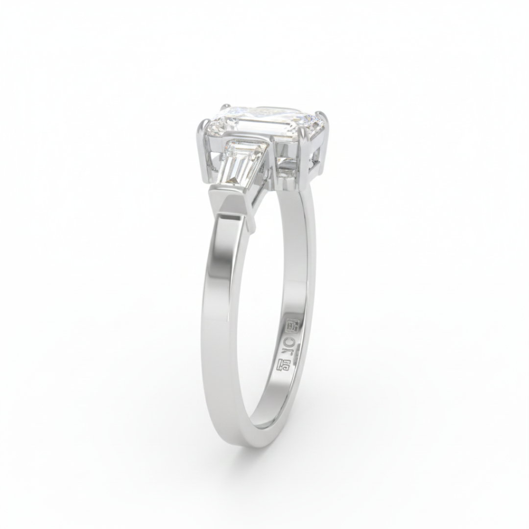 Mary Emerald Cut Diamond Engagement Ring with Tapering Baguette Cut Side Diamonds