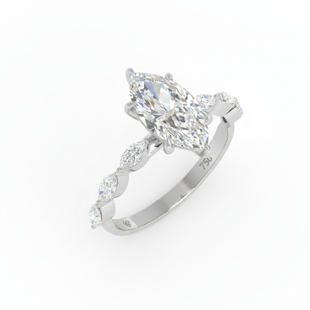Kasandra Marquise Cut Diamond Engagement Ring With A Marquise Cut Diamond Band