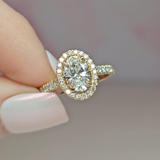 Bella Oval Cut Diamond Engagement Ring with Diamond Halo & Diamond Band