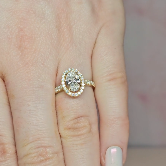 Bella Oval Cut Diamond Engagement Ring with Diamond Halo & Diamond Band