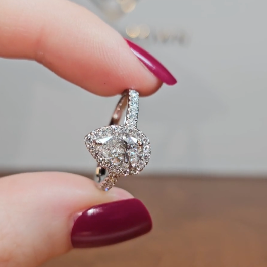 Bella Pear Cut Diamond Engagement Ring with Diamond Halo & Diamond Band