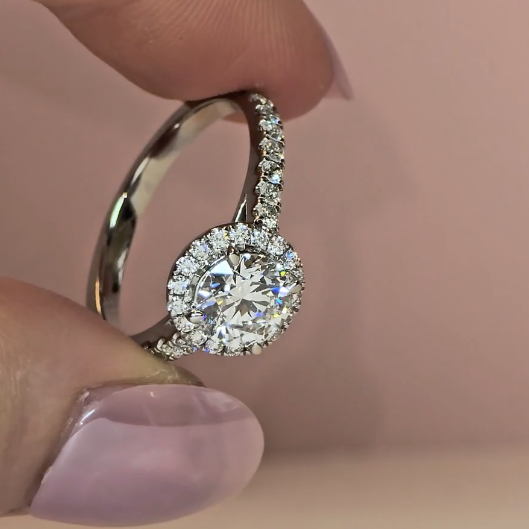 Bella Round Cut Diamond Engagement Ring with Diamond Halo & Diamond Band