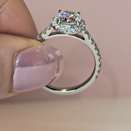 Bella Round Cut Diamond Engagement Ring with Diamond Halo & Diamond Band