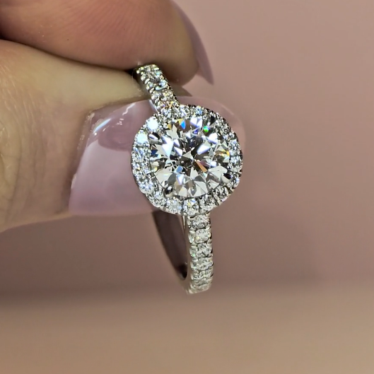 Bella Round Cut Diamond Engagement Ring with Diamond Halo & Diamond Band