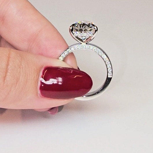 Celeste Pear cut Lab Diamond with Cigar band and half set Diamond sides & hidden halo